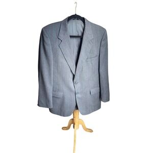 Givenchy Monsieur Paris New York Mens Blue Herringbone Wool Blazer Jacket 42R